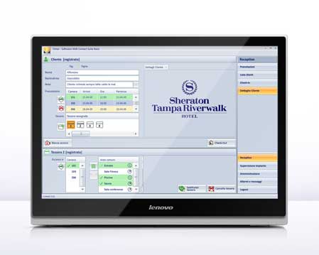 Vimar Well-Contact Plus Software for centralized management of KNX-equiped buildings e.g. hotels. Interface design quickpartners. Sample Screen with room and access management